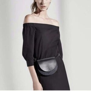 THEORY Post Saddle Belt Bag Black with Navy Denim ⚡ Retail $235